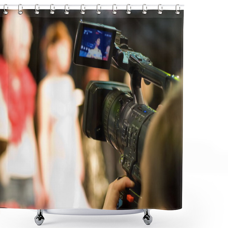 Personality  Cameraman With Digital Video Camera (shallow DoF) Shower Curtains