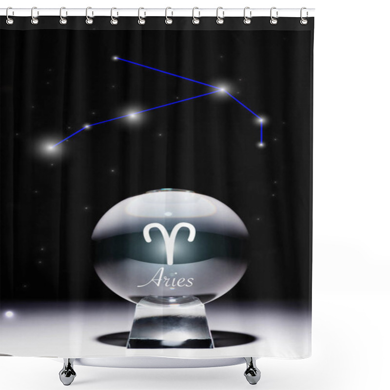 Personality  Crystal Ball With Aries Zodiac Sign Isolated On Black With Constellation Shower Curtains