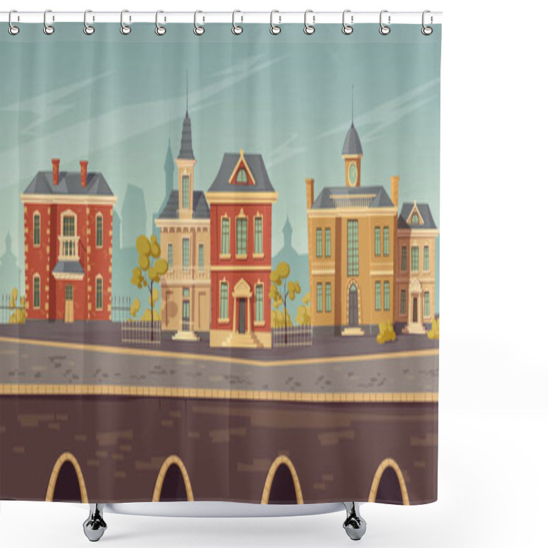 Personality  19th Century Town Street With European Buildings Shower Curtains