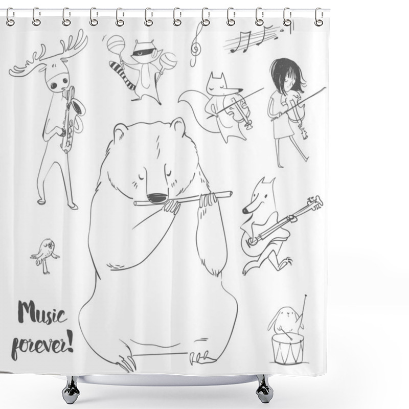 Personality  Set With Cute Musical Animals Shower Curtains