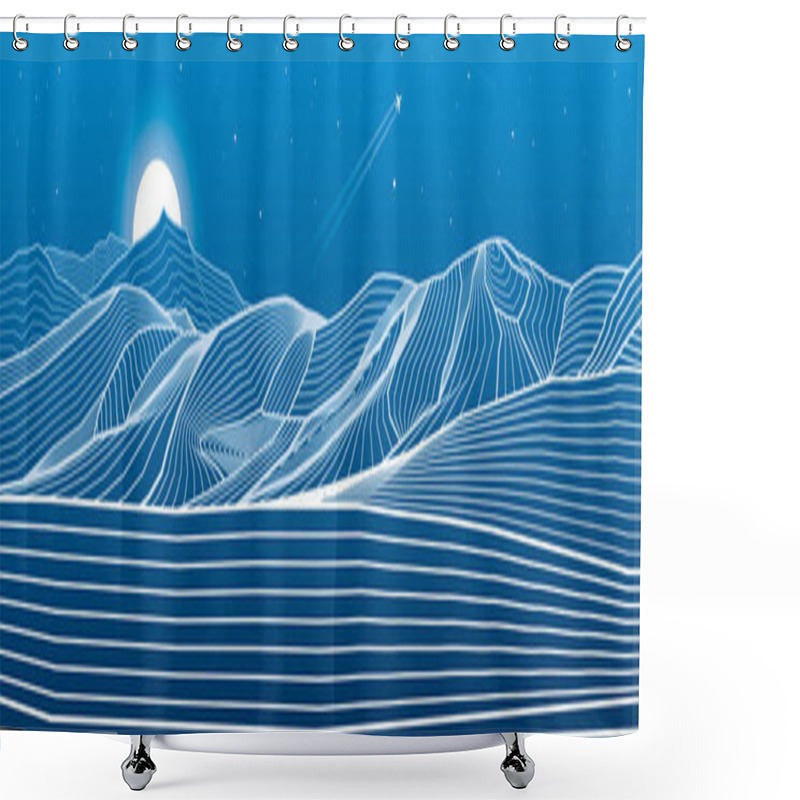 Personality  Mountains Outline Illustration. Night Desert Landscape. Sand Dunes. Moon And Stars. Vector Design Art Shower Curtains