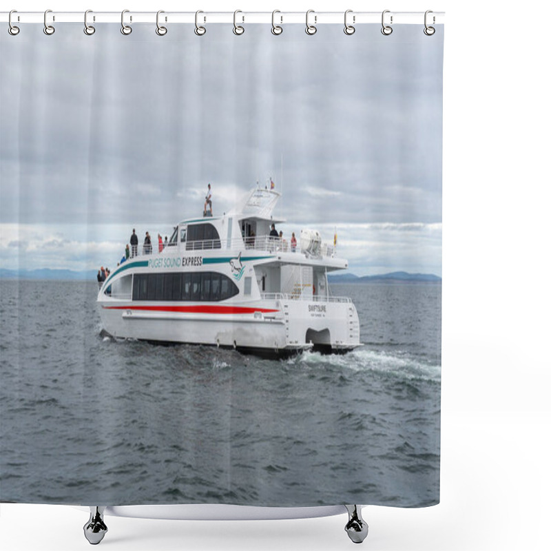 Personality  Visitors On The Puget Sound Express Whale Watching Tour Boat In The San Juan Islands, Washington, USA - June 16, 2023. Shower Curtains