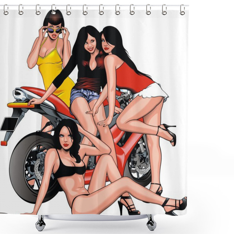 Personality  Nice Girls And Motorbike Shower Curtains