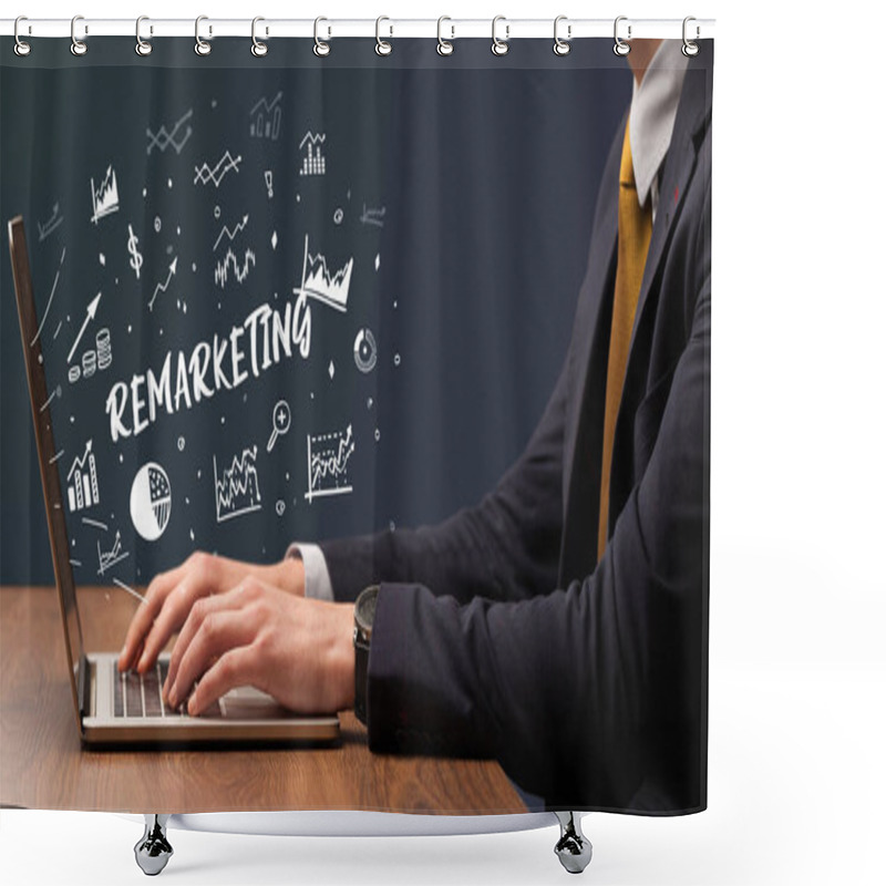 Personality  Businessman Working On Laptop, Business Concept Shower Curtains