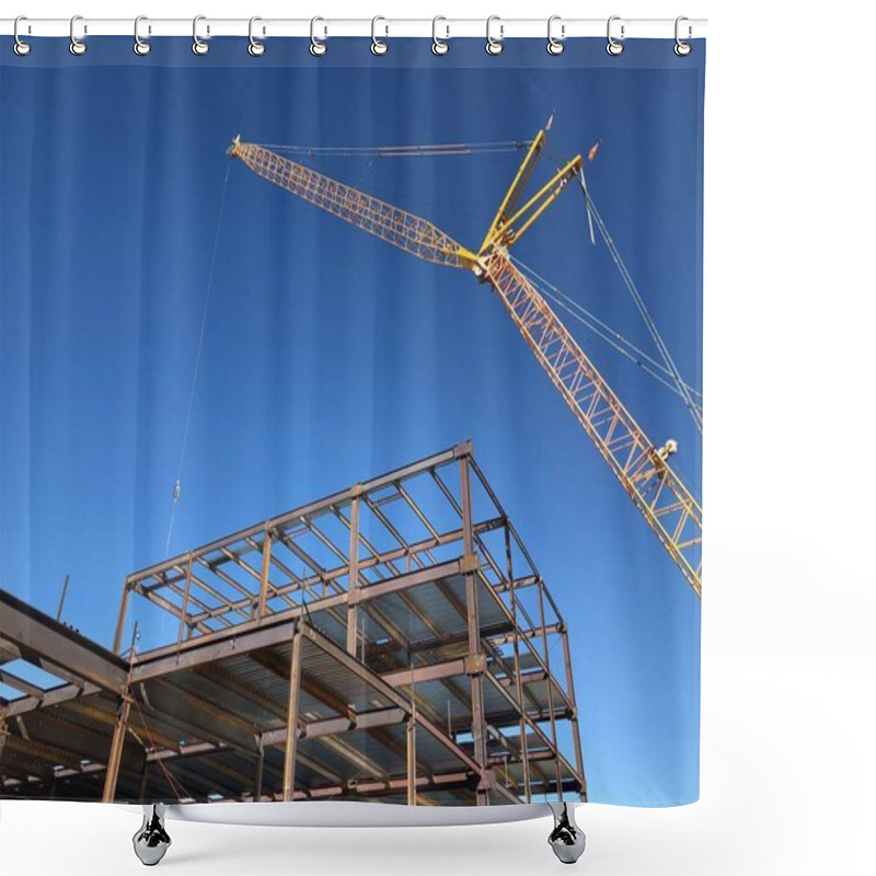 Personality  Steel Building Frame Construction Site In Gilbert Arizona Were A Extension Of The Hospital Is Being Added On. Shower Curtains