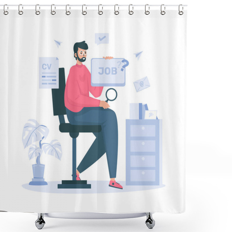 Personality  Job Seeker Or A Man Looking For A New Job Illustration Shower Curtains