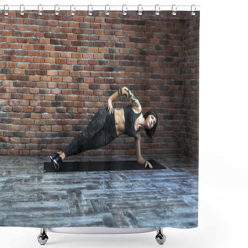 Personality  Tattooed Female Doing Exercises Indoors, Sporty Woman Practicing Yoga Shower Curtains