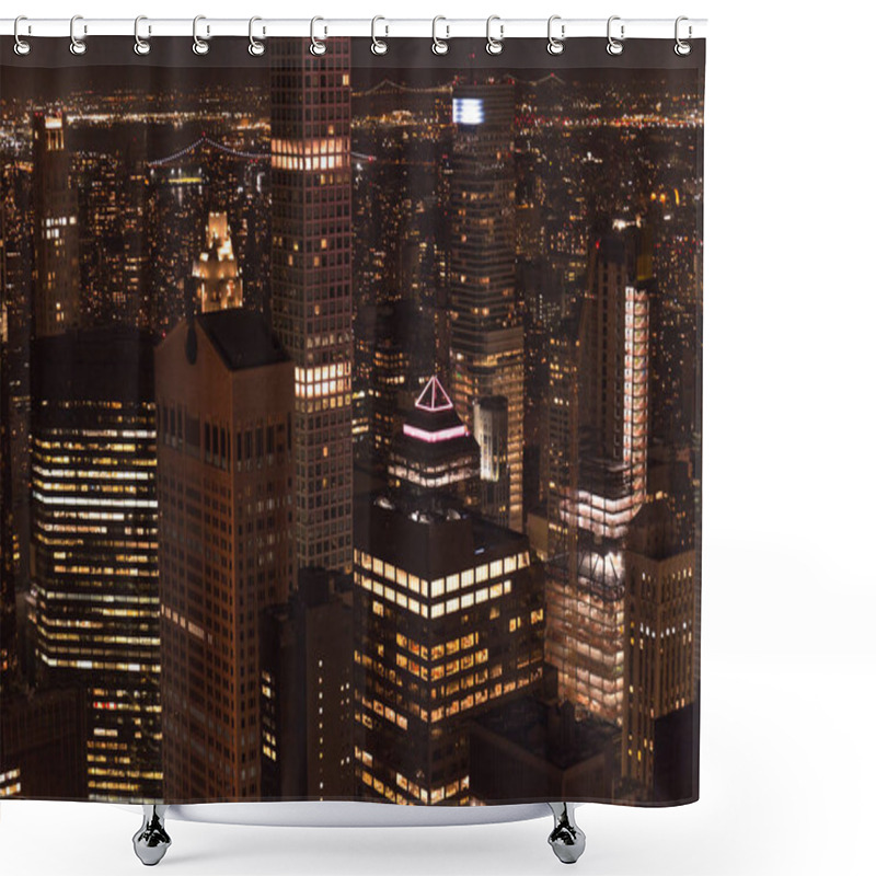 Personality  Aerial View Of Buildings And Night City Lights In New York, Usa Shower Curtains