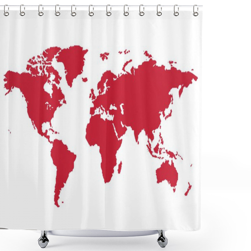 Personality  Red And White Background Earth Map Shower Curtains