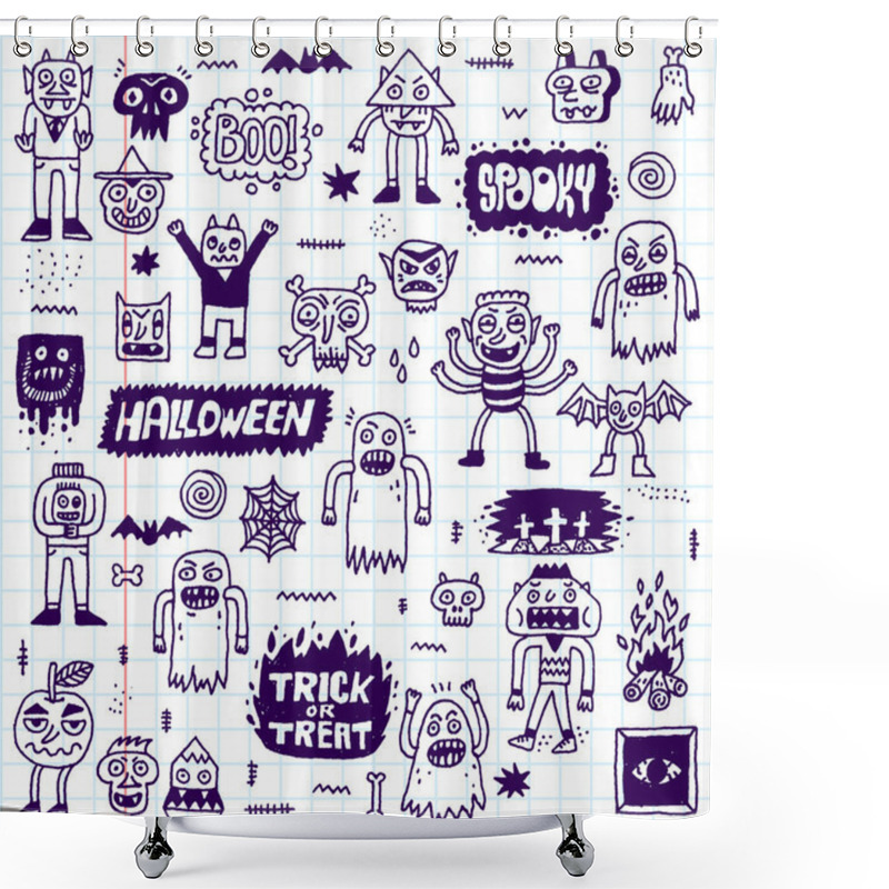 Personality  Happy Halloween Doodle Lettering Set Shower Curtains