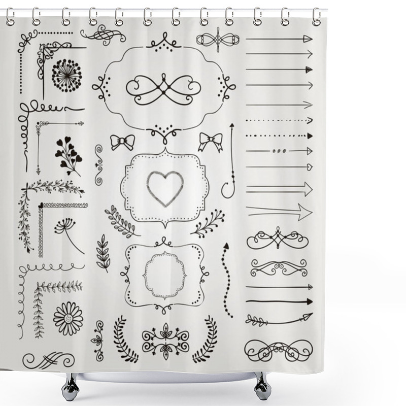 Personality  Set Of Vector Decorative Hand Drawn Design Elements Shower Curtains