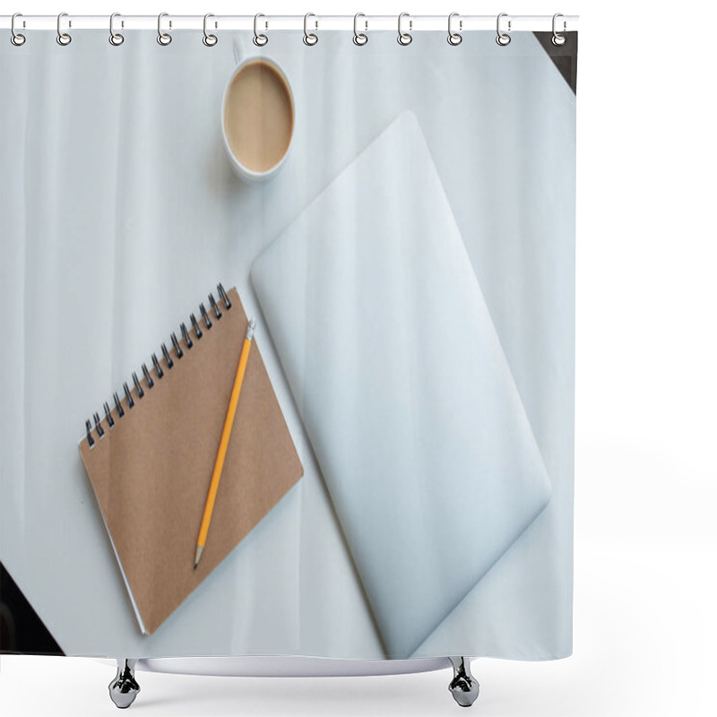 Personality  Laptop, Notepad And Cup Of Coffee Shower Curtains