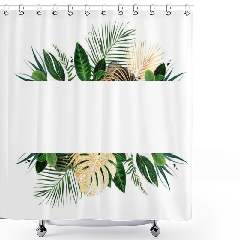 Personality  Tropical Banner Arranged From Exotic Emerald And Golden Glitter Leaves Shower Curtains