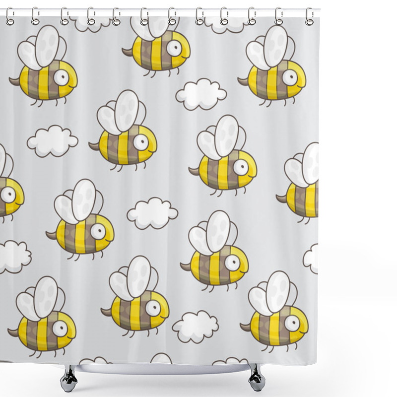 Personality  Seamless Vector Pattern Of Bees And Clouds Shower Curtains