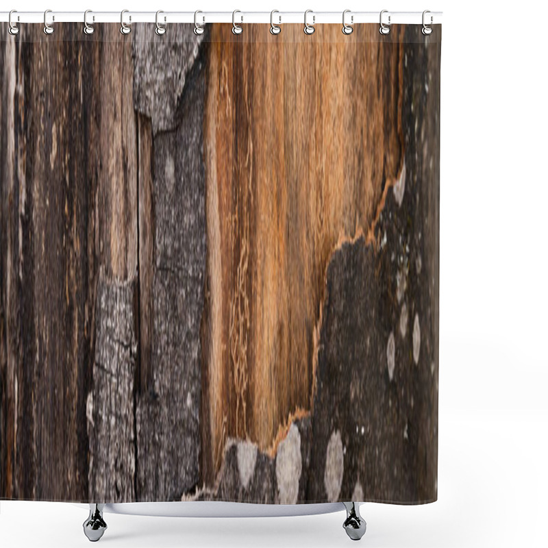 Personality  Close Up View Of Textured Bark Of Tree, Banner Shower Curtains