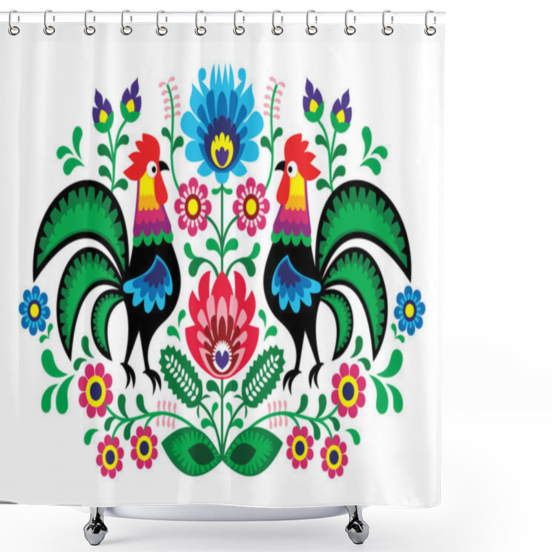 Personality  Polish Floral Embroidery With Cocks - Traditional Folk Pattern Shower Curtains