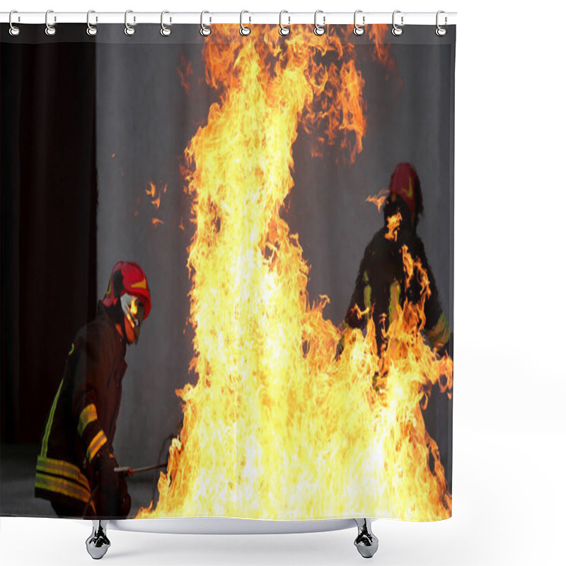 Personality  Firefighter During A Firefighting Exercise Shower Curtains