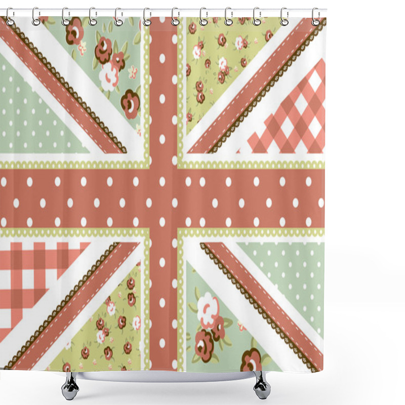 Personality  Cute British Flag In Shabby Chic Floral Style Shower Curtains