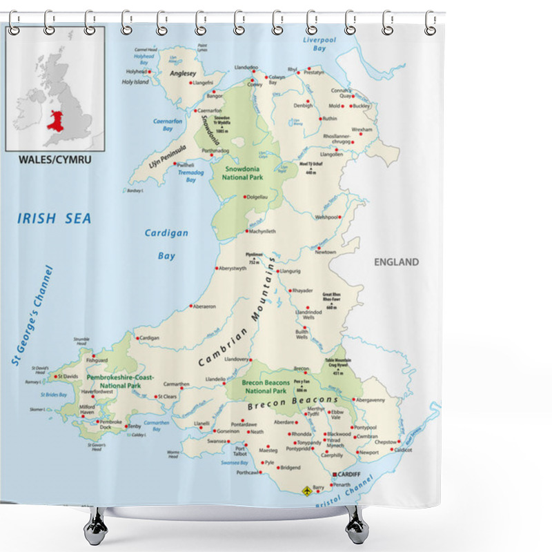 Personality  Vector Map Of The British Country Of Wales Shower Curtains