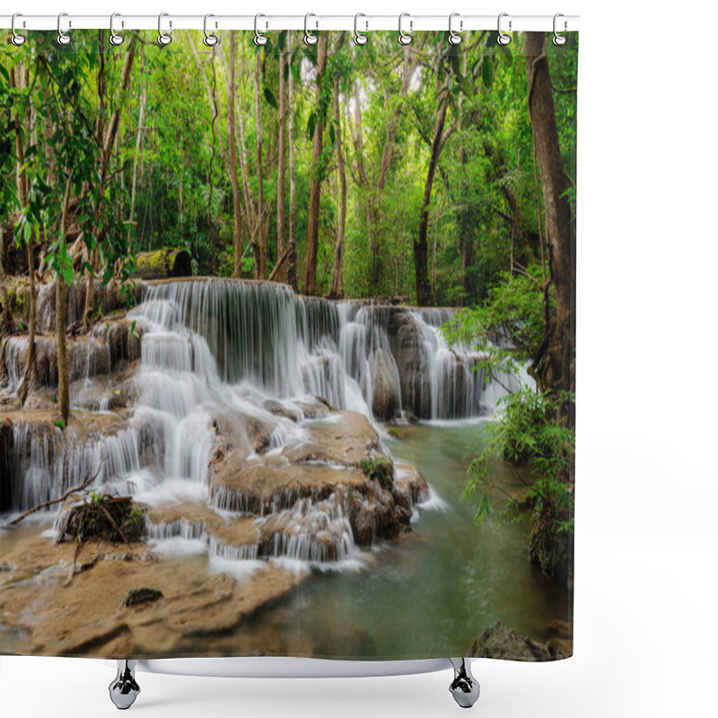 Personality  Beautiful Waterfall In Tropical Rain Forest Kanchanaburi, Thailand Shower Curtains