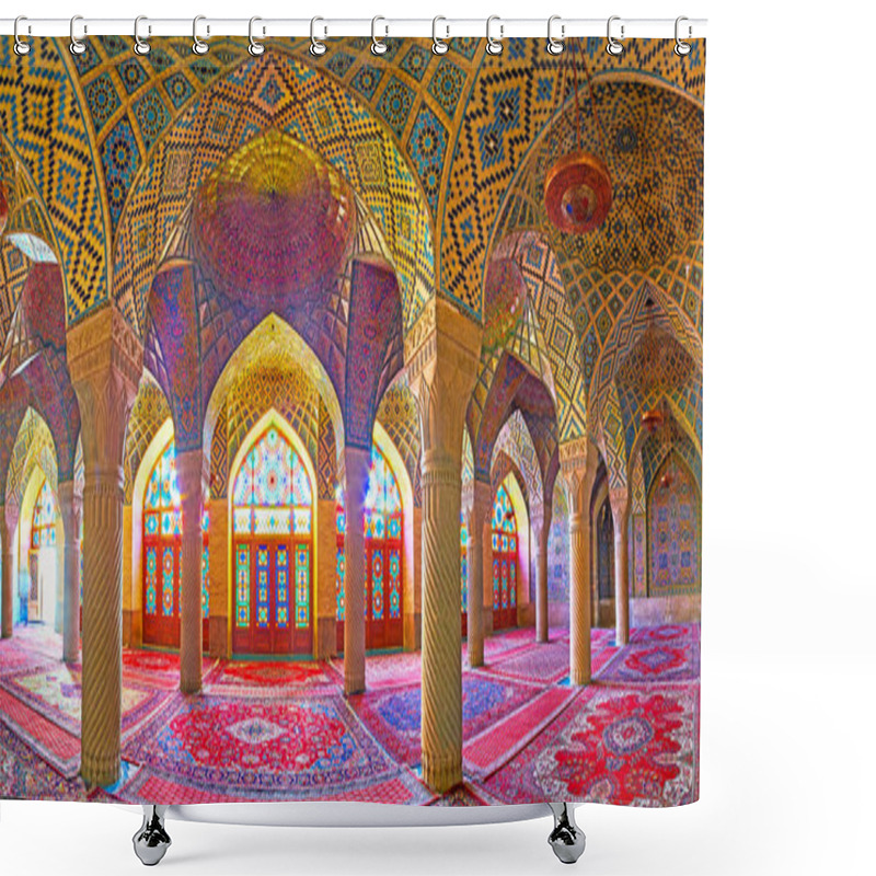 Personality  Panorama Of The Prayer Hall Of Pink Mosque, Shiraz, Iran Shower Curtains