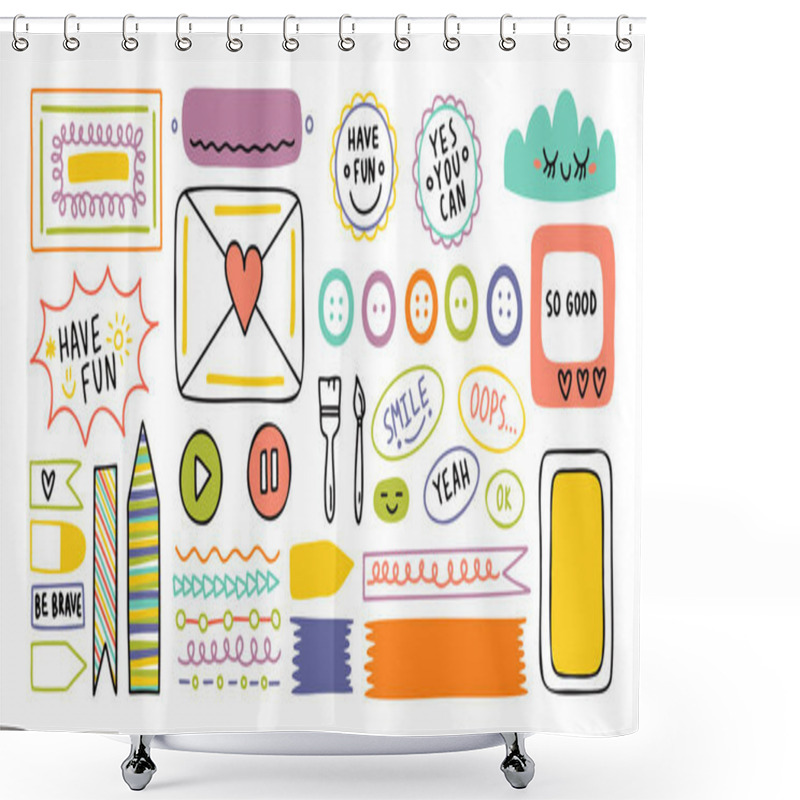 Personality  Diary Cute Note Elements. Hand Drawn Doodles Bullet Journal Banners. Shower Curtains