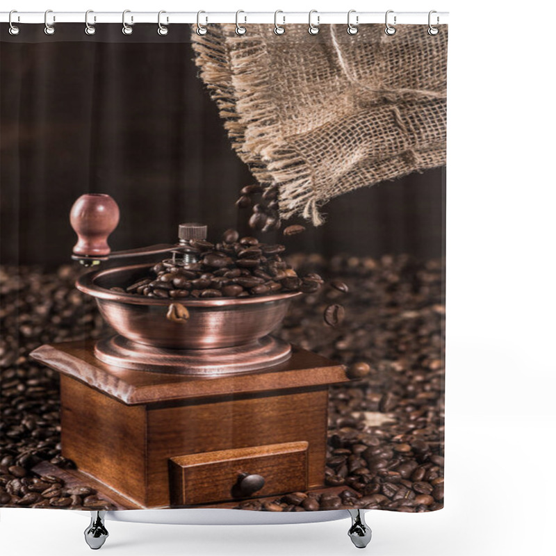 Personality  Coffee Mill With Coffee Beans Shower Curtains