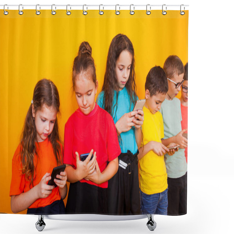 Personality  Young Kids Playing Game On Mobile Phone Shower Curtains