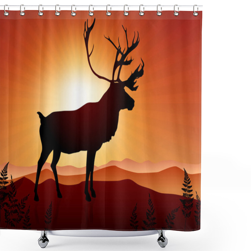 Personality  Deer Ib Sunset Background Shower Curtains