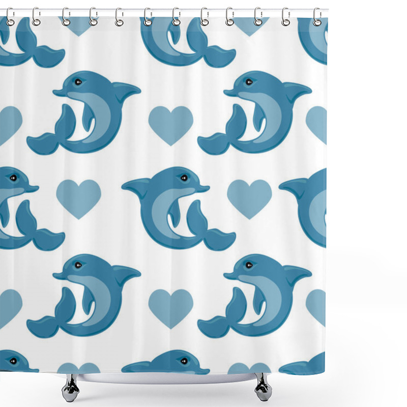 Personality  Romantic Pattern With Dolphins And Hearts Shower Curtains