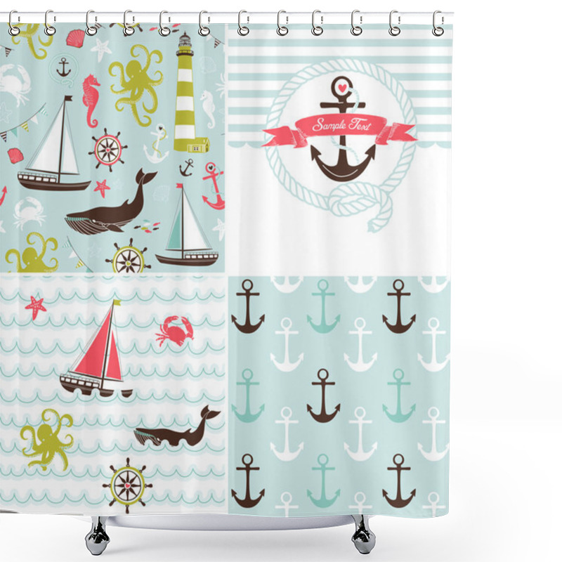 Personality  Set Of 4 Nautical Backgrounds Shower Curtains