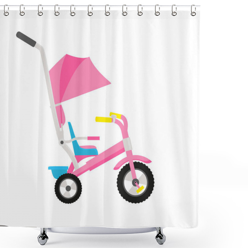 Personality  Vector Illustration Of Pink Children Bike. Wheeled Eco Transport For Kids. Simple Flat Style Shower Curtains