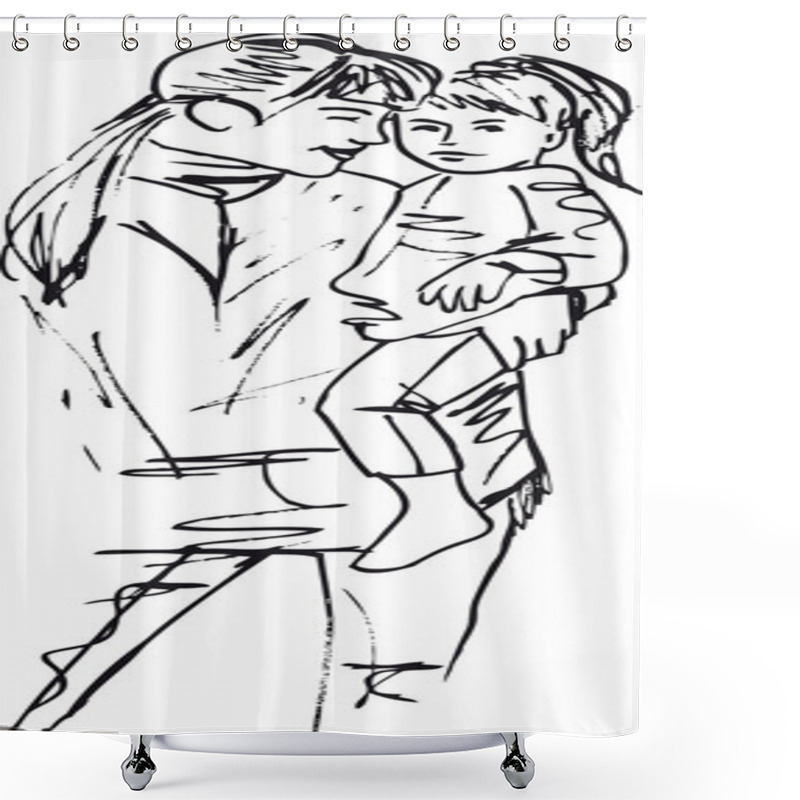 Personality  Sketch Of Little Girl Having Fun With Her Beautiful Mother. Vect Shower Curtains