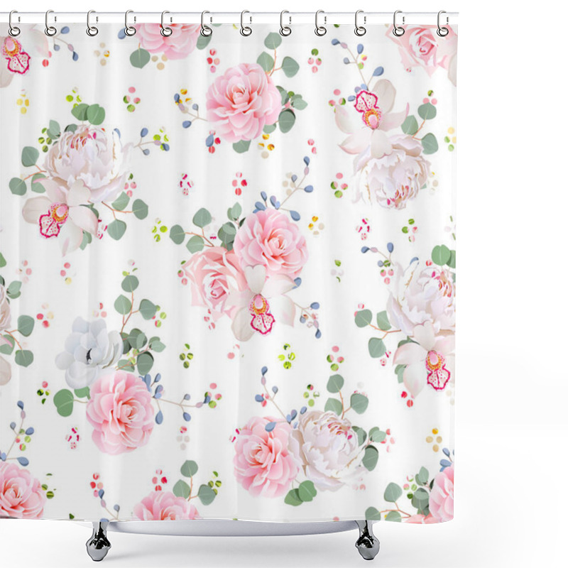 Personality  Romantic Bouquets Of Rose, Peony, Camellia, Orchid, Anemone, Cam Shower Curtains