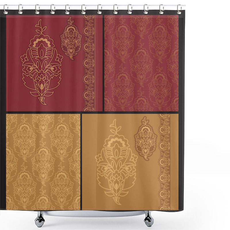 Personality  Set Of Oriental Floral Design Elements Shower Curtains