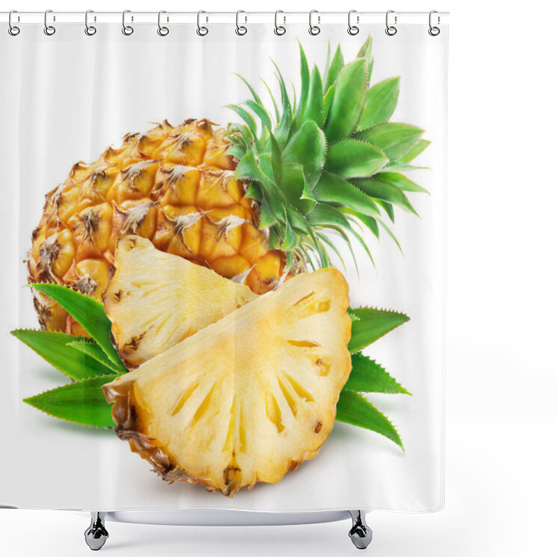 Personality  Ripe Pineapple And Pineapple Slices Isolated On White Background. Shower Curtains