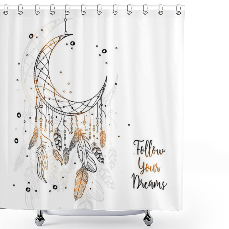 Personality  Hand Drawn Dream Catcher With Crescent Moon. Shower Curtains