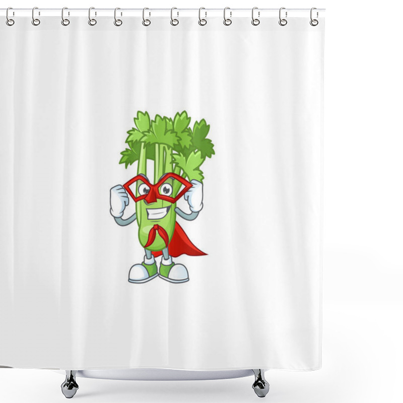 Personality  A Cartoon Of Celery Plant With Super Hero Costume Shower Curtains