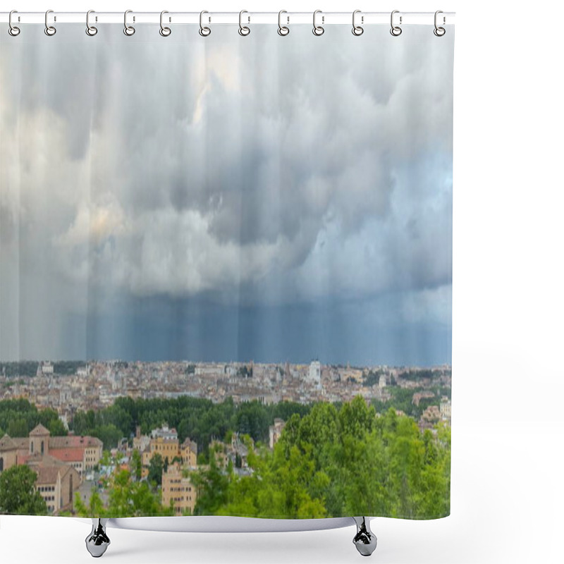 Personality  Panoramic View Of Historic Center Timelapse Of Rome, Italy. Cityscape With Heavy Dramatic Colorful Clouds And Rain Before Sunset Shower Curtains