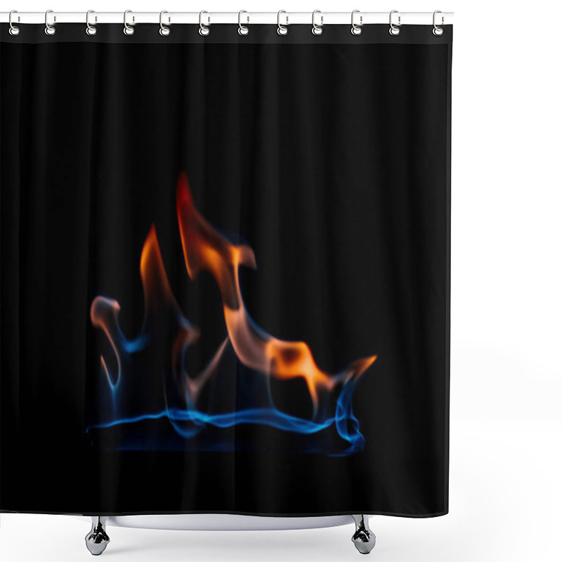 Personality  Close Up View Of Burning Orange And Blue Flame On Black Background Shower Curtains