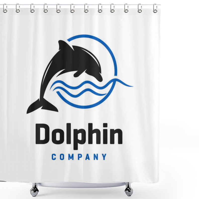 Personality  Design Of Dolphin Logo In The Sea Shower Curtains