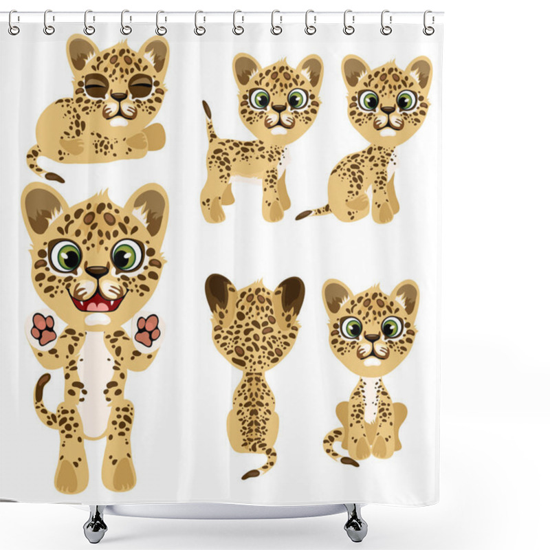 Personality  Spotted Tiger Cub In Different Poses And Mood Shower Curtains