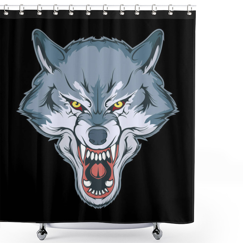 Personality  Vector Illustration Of A Wolf. Angry Animal For Tattoo Or T-shirt Print. Predator Illustration For A Sport Team. Vector Character. Sketch For Mascot, Logo Or Symbol. Wolf On Black Background. Shower Curtains