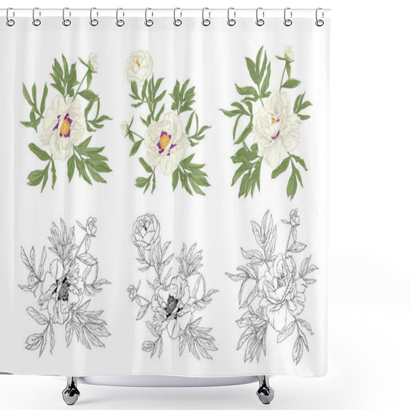 Personality  Peony Flower. Element For Design Shower Curtains