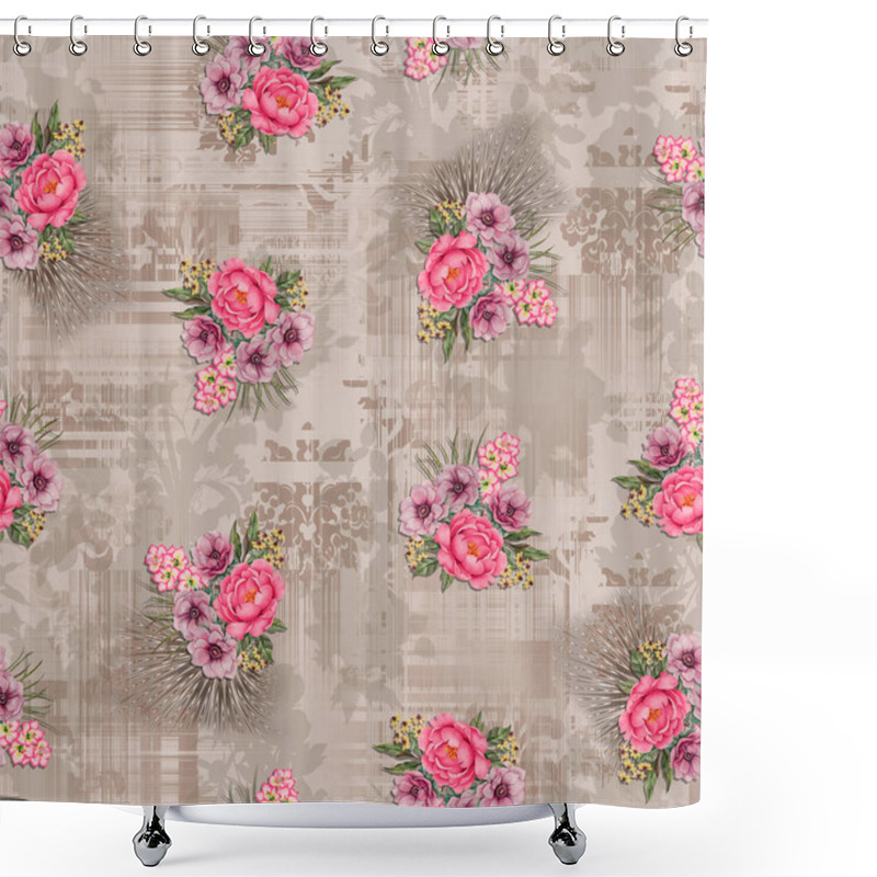 Personality  Seamless Floral Flower With Texture Background Shower Curtains