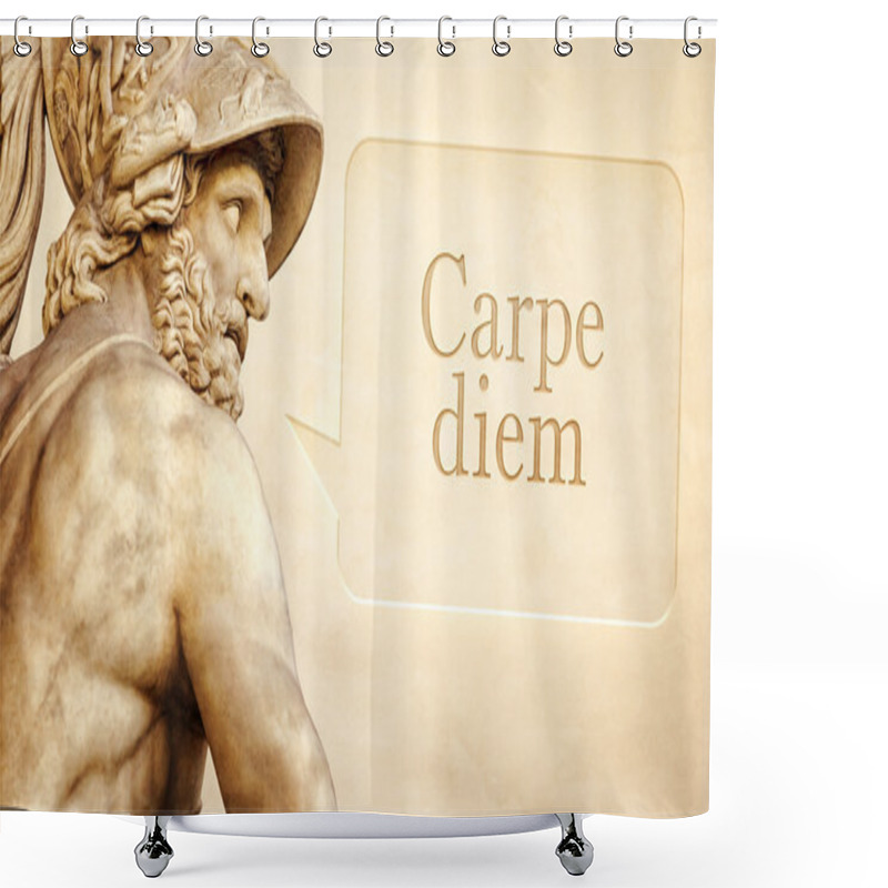 Personality  Menelaus Statue With Text Shower Curtains