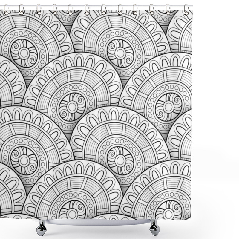 Personality  Monochrome Seamless Pattern With Scale Motifs. Endless Texture With Abstract Design Element. Dragon Imitation, Mermaid.  Shower Curtains