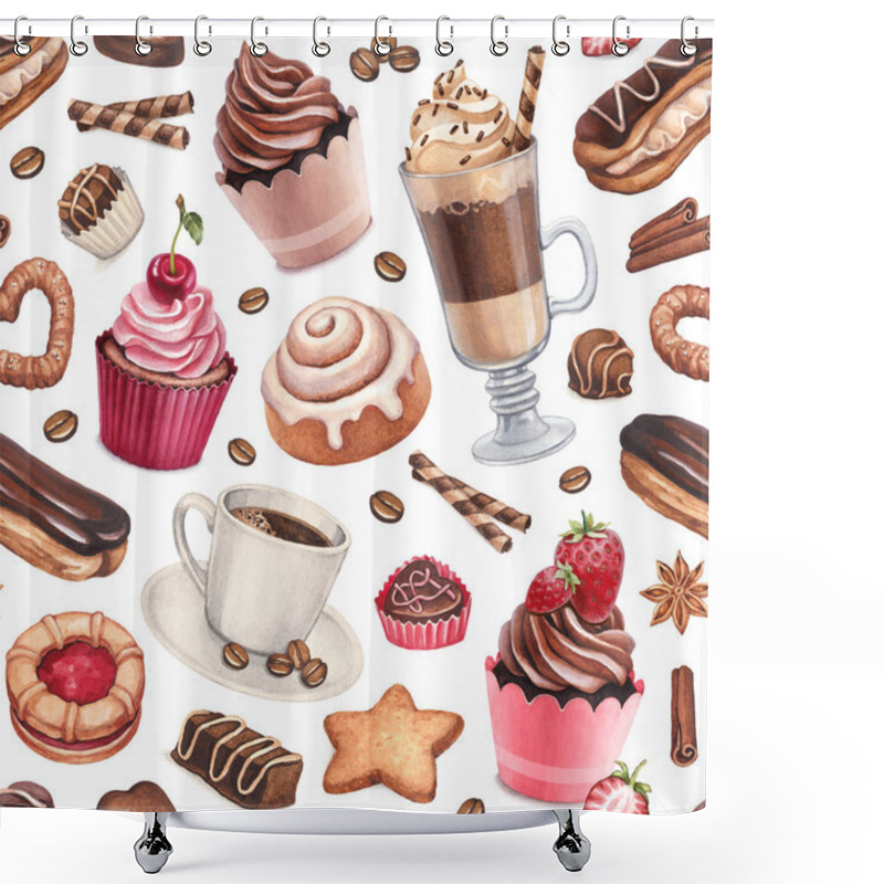 Personality  Coffee And Cupcakes Pattern Shower Curtains