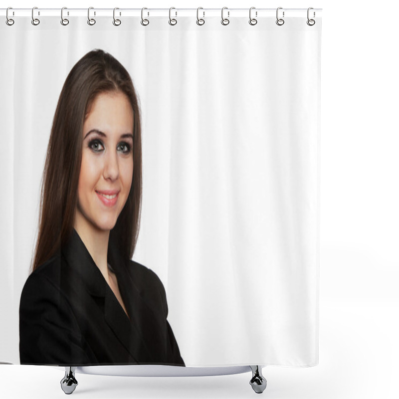 Personality  Smiling Business Woman Over White Shower Curtains