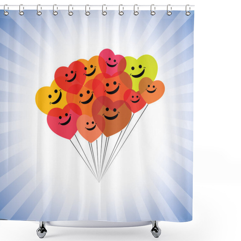 Personality  Happy Kids Faces(hearts) As Flying Kites- Simple Vector Graphic Shower Curtains